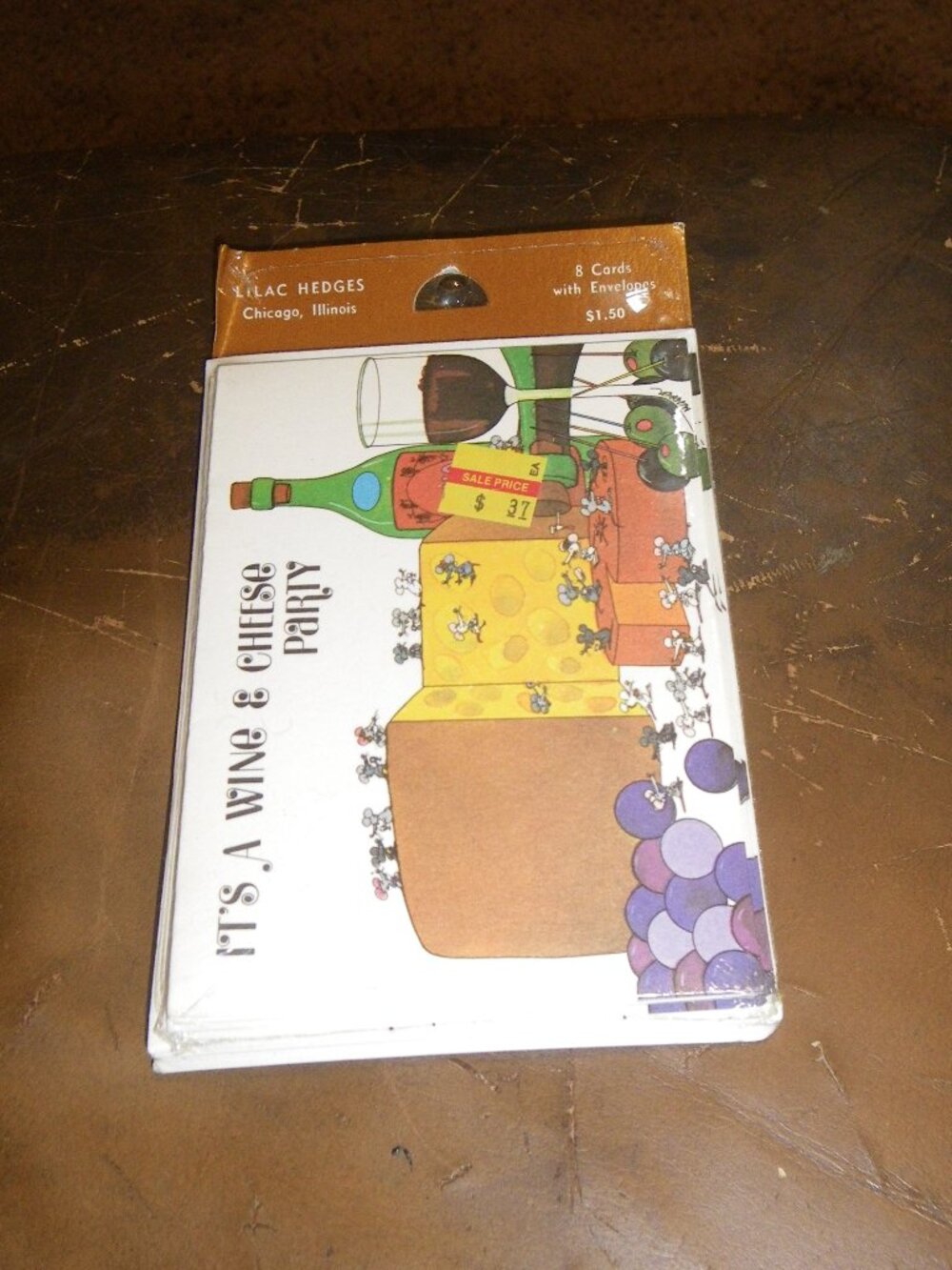 Vintage Lilac Hedges 8 Cards & Envelopes “It’s A Wine & Cheese Party”